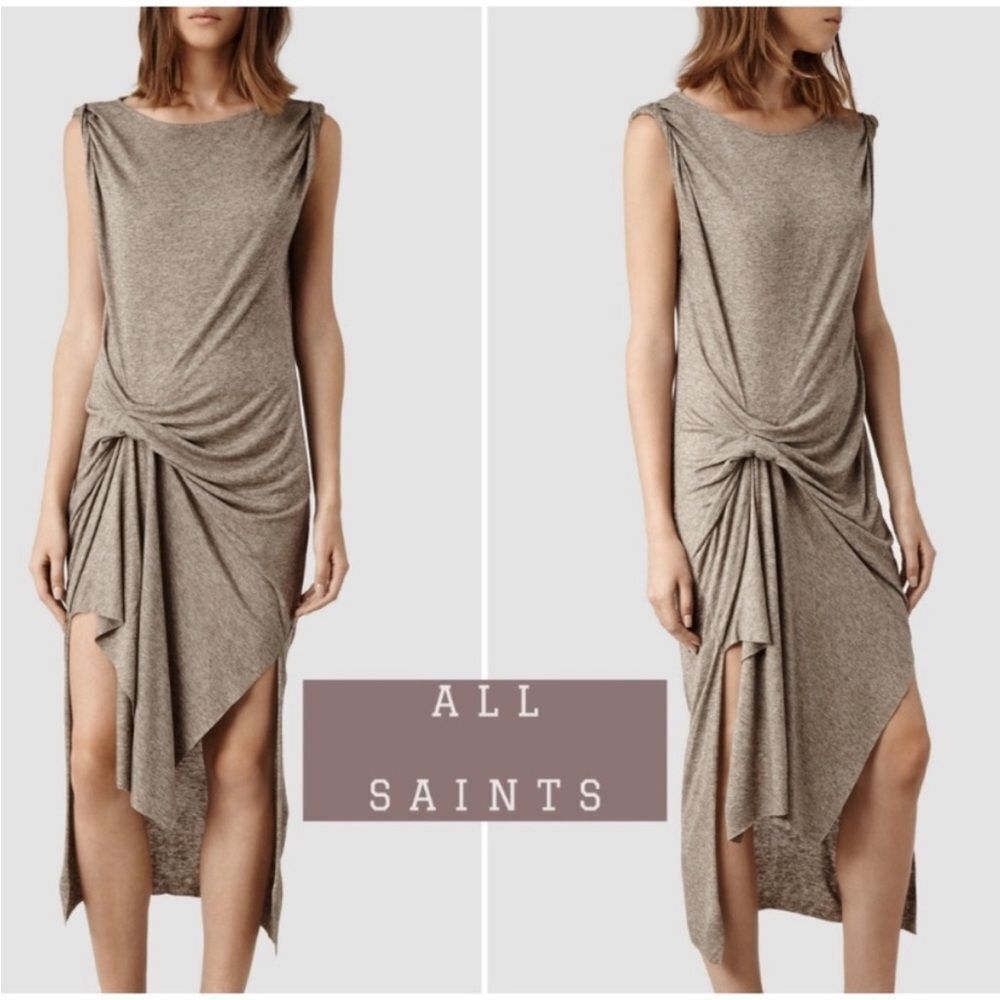 ALL SAINTS Riviera Tavi Dress Maxi Fawn Brown Size Small